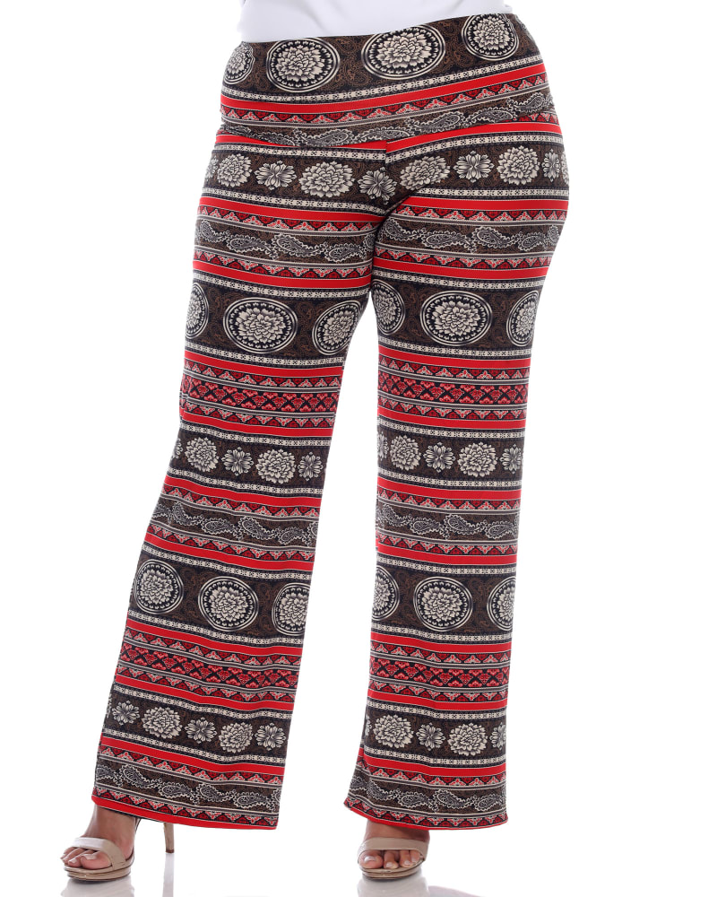 Front of a model wearing a size 1X Printed Palazzo Pants in Round Red by White Mark. | dia_product_style_image_id:246493